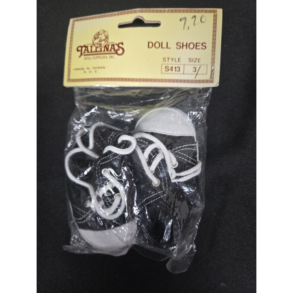 Tallinas Doll Shoes Black Lace Up Sneaker Style S413 Size 3 Accessory New Vintag
